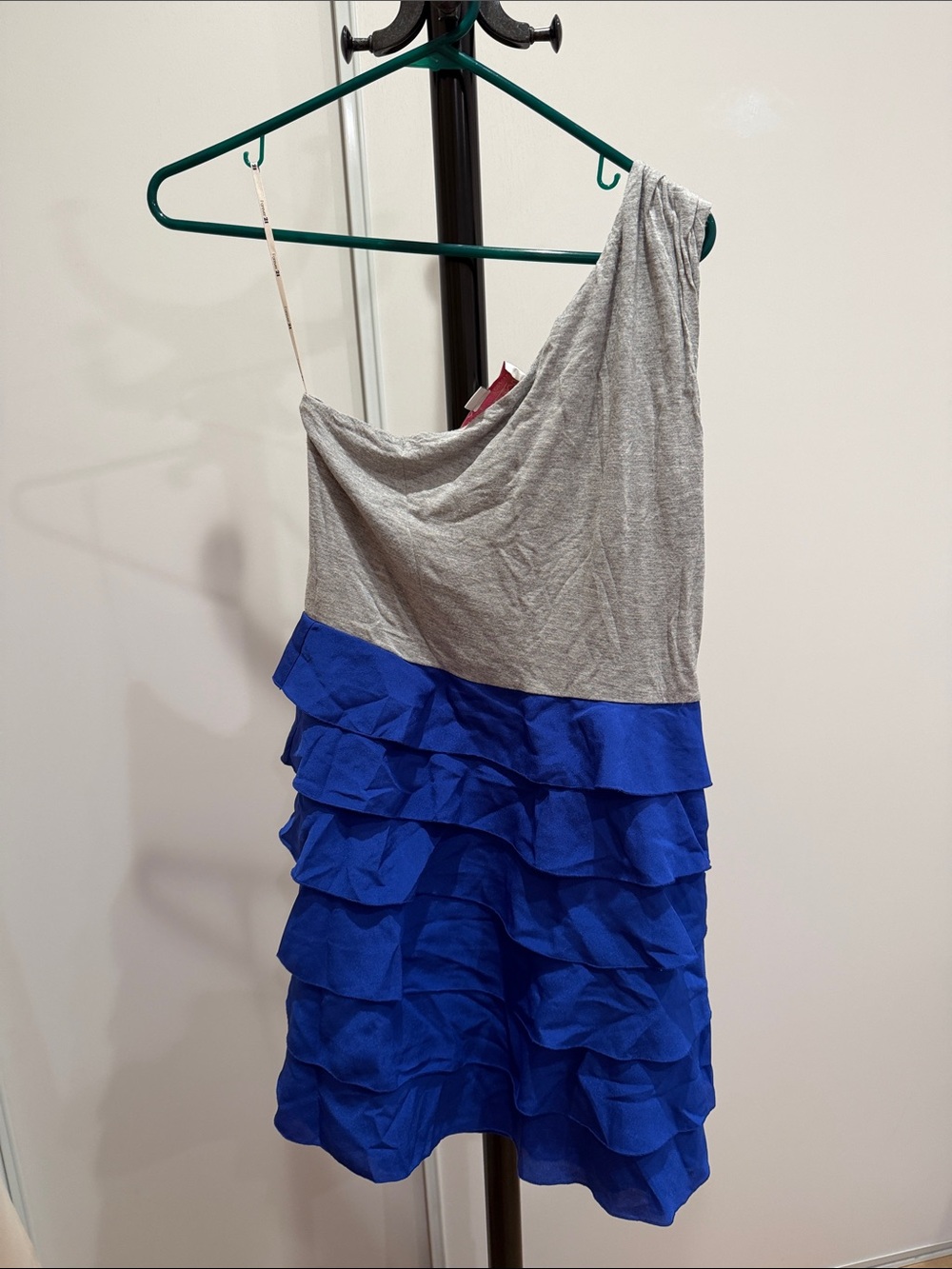 Forever 21 Gray and Cobalt Blue One-Shoulder Ruffle Dress